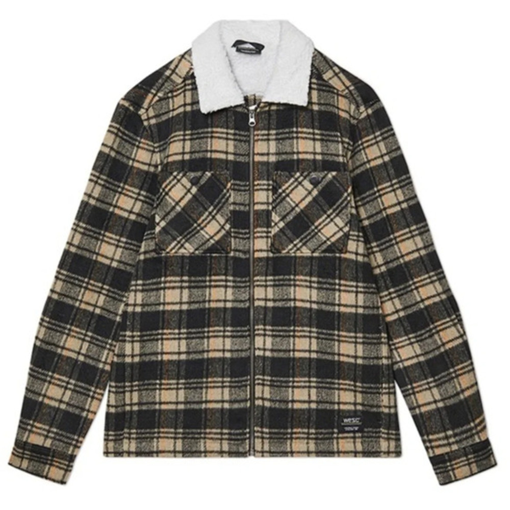 WeSC Jacket American Liam Plaid Sherpa Shacket Zip Up Flannel New w Tags